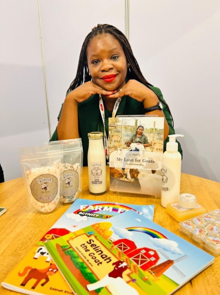 Children’s agricultural books displayed alongside Selinah The Goat Agri products